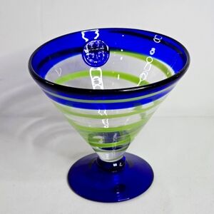 Kosta Boda Royal Caribbean Cruise Cobalt Lime Green Swirl Martini Cocktail Glass